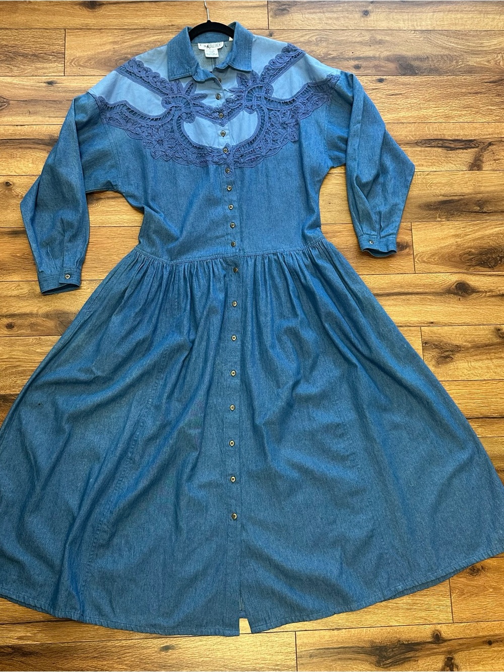 Vintage Together Denim Western Dress with Battenberg lace